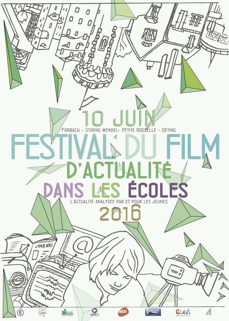L'affiche de la première édition du Festival du Film d'actualité dans les écoles, réalisée par Pierre Oswald.