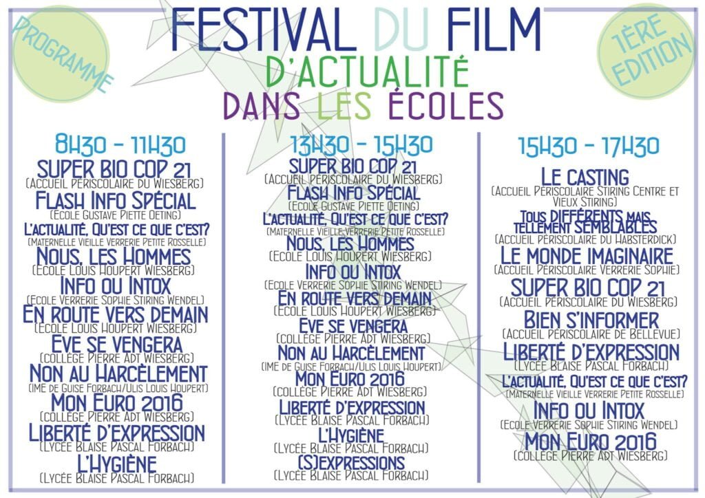 Le programme de la première édition du Festival du Film d'Actualité dans les Ecoles